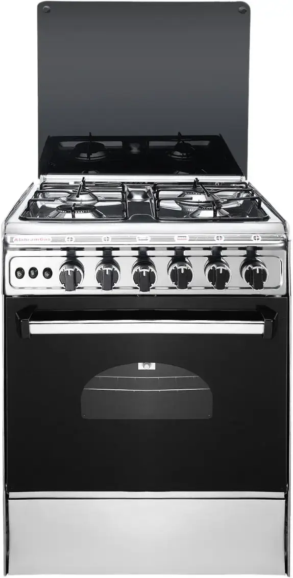 بوتاجاز الأهرام 4 شعلات 60×60 سم - إشعال ذاتي وشواية - لون فضي/أسود