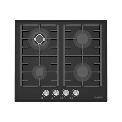 مسطح غاز تورنيدو مدمج 60×60 سم – 4 شعلات – سطح زجاجي أسود GHV-M60CCU-G